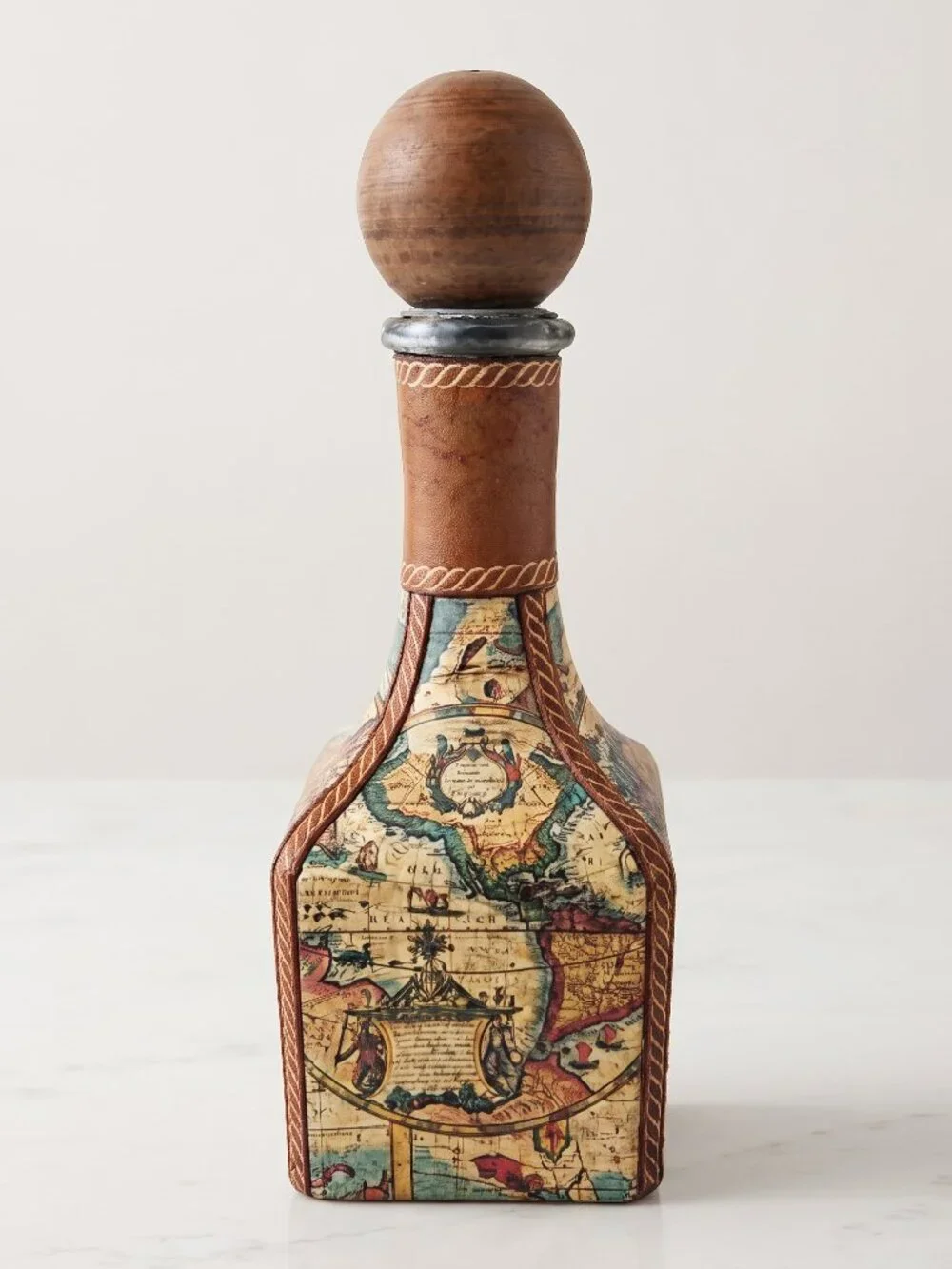 VTG Old World Map Leather Liquor Decanter - Fausto Corduri Decanter - Italy 12